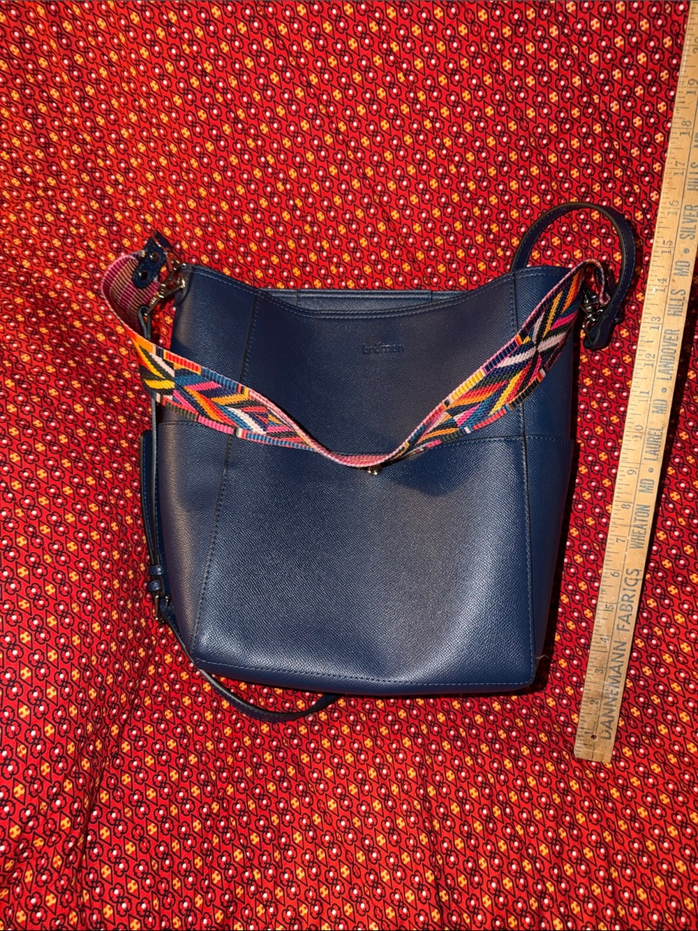 Bromen faux Leather Bucket Shoulder Bag with Colorful Strap - Navy